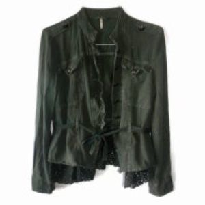 Free People military lace trim olive green jacket